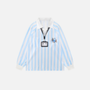Polished Multi-Stripe Relaxed Fit V-Neck Long-Sleeve T-Shirt