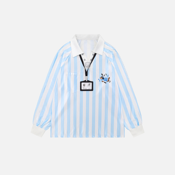 Polished Multi-Stripe Relaxed Fit V-Neck Long-Sleeve T-Shirt alternatif görünüm