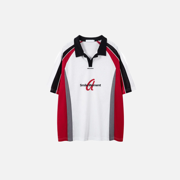 Old School Mosaic Print Mesh Jersey Sport-Collar Sport T-Shirt