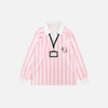 Polished Multi-Stripe Relaxed Fit V-Neck Long-Sleeve T-Shirt