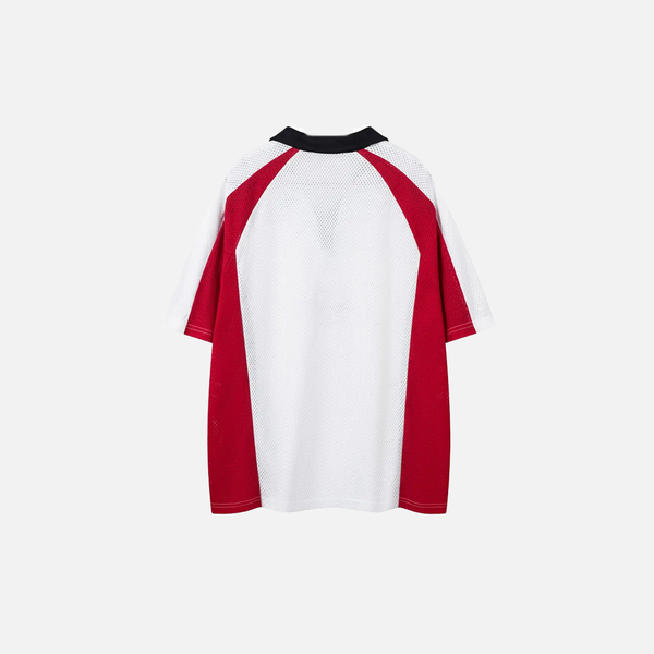 Old School Mosaic Print Mesh Jersey Sport-Collar Sport T-Shirt alternatif görünüm