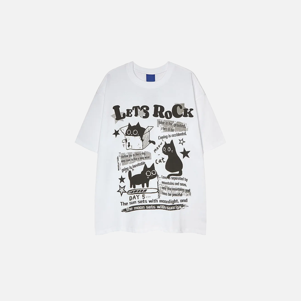 Digital-Age Funny Black Whisker Cartoon Visual Cotton T-Shirt alternatif görünüm