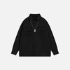 Polo Neck Chain-Detail Pocket Shirt