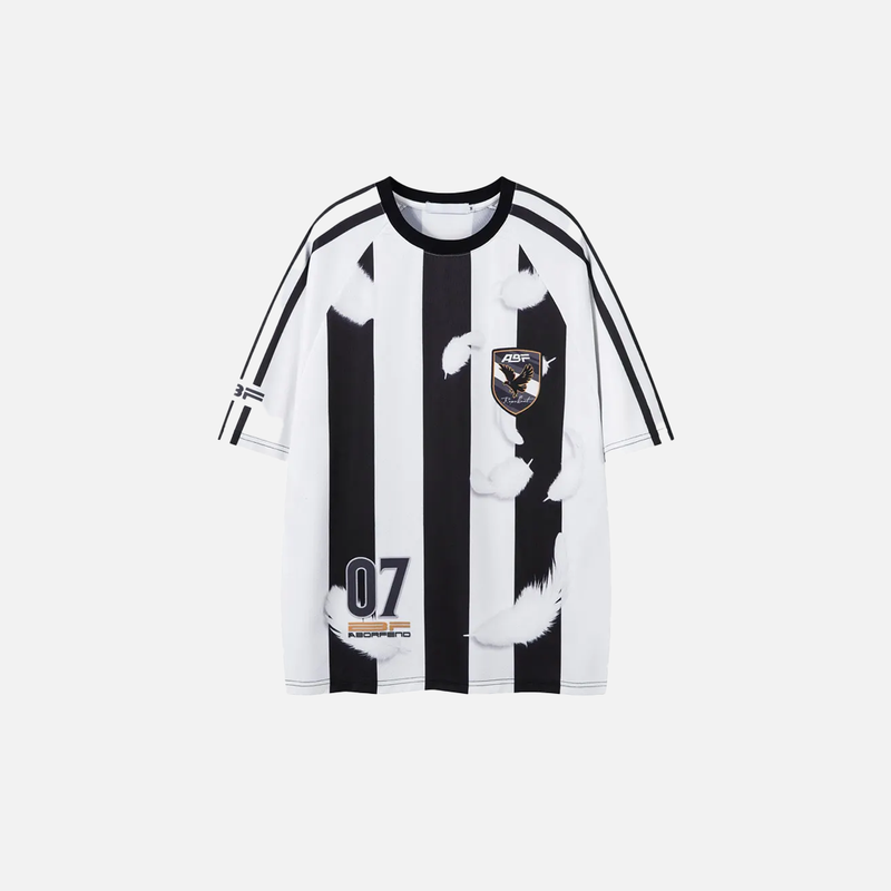 Polyester Sport Stripe Mesh Print Feather T-Shirt