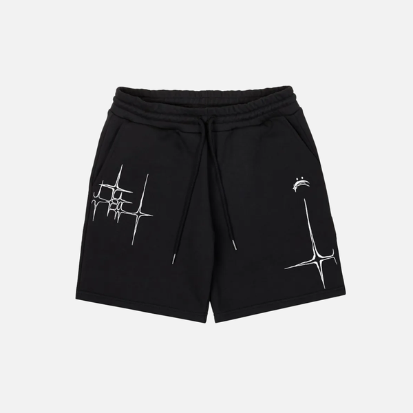 Lyrical Graphic Print Oversized Denim Shorts alternatif görünüm
