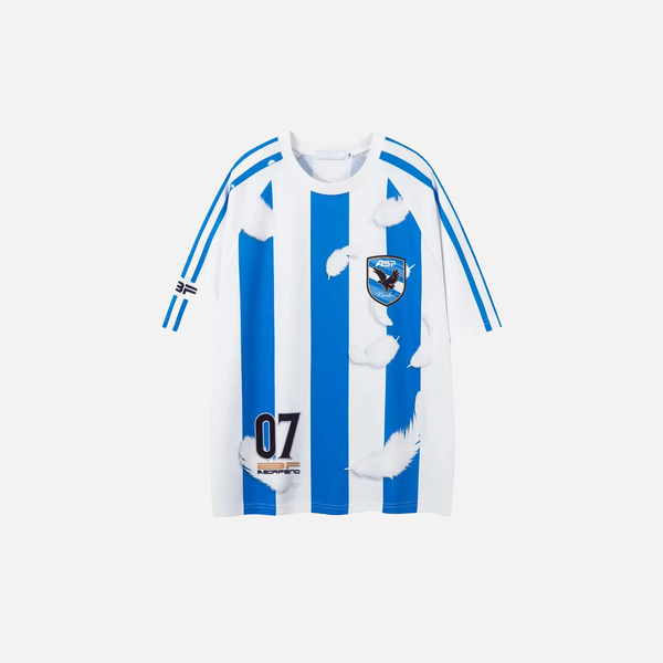 Polyester Sport Stripe Mesh Print Feather T-Shirt alternatif görünüm