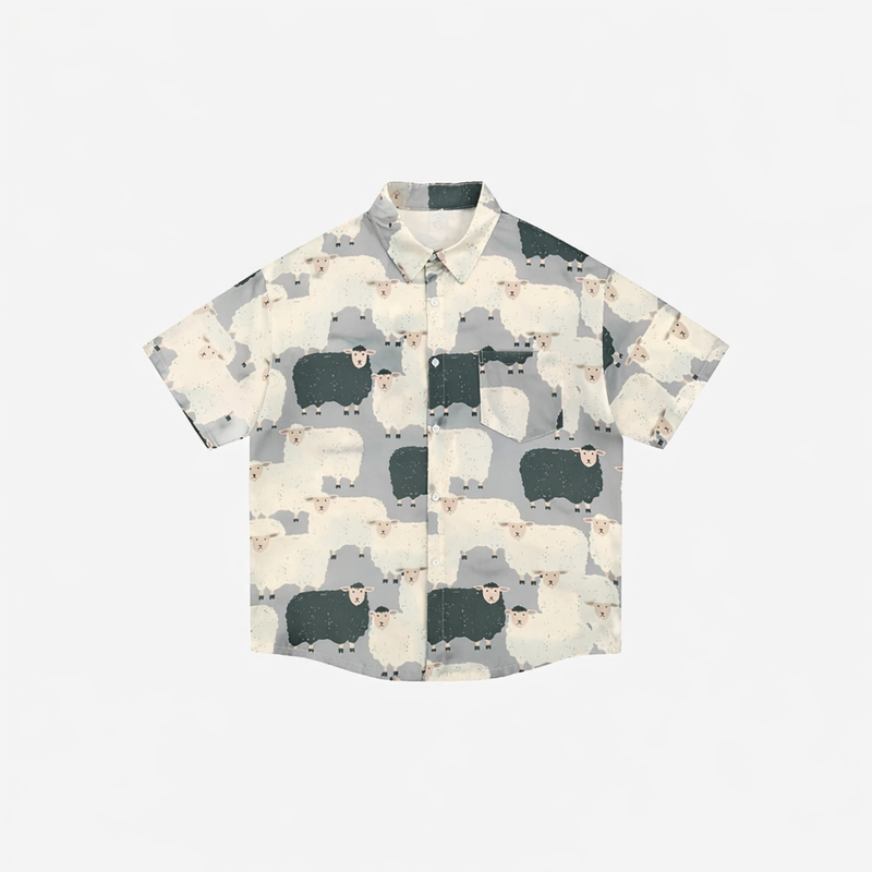 Pastoral Sheep Print Relaxed Shirt
