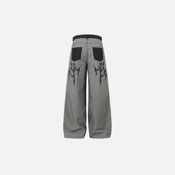Chic Flame Print Faded Bell Leg Denim alternatif görünüm