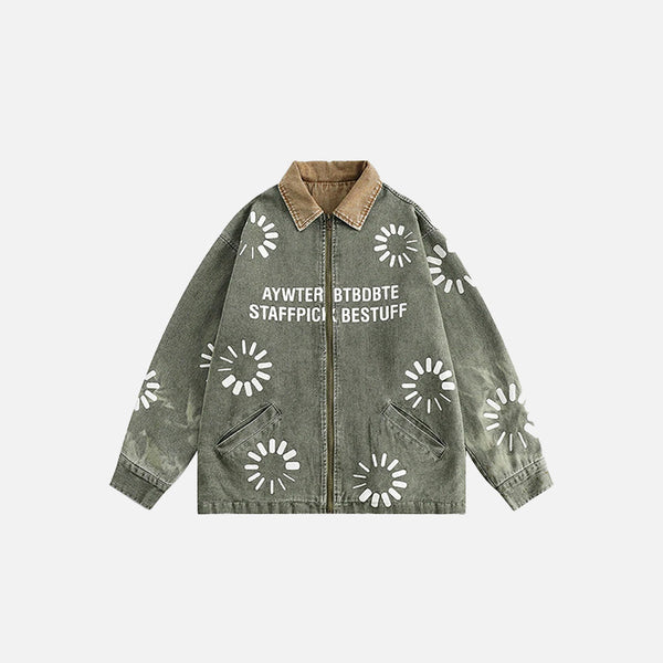 Classic Botanical Print Denim Jacket