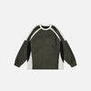 Front view of the green Retro Embroidery Patchwork Sweatshirt in a gray background
