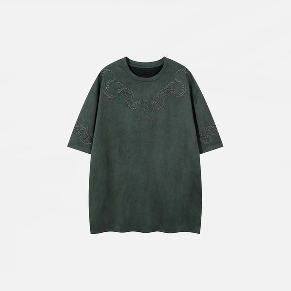Aged Big-Silhouette Thread-Work T-Shirt alternatif görünüm
