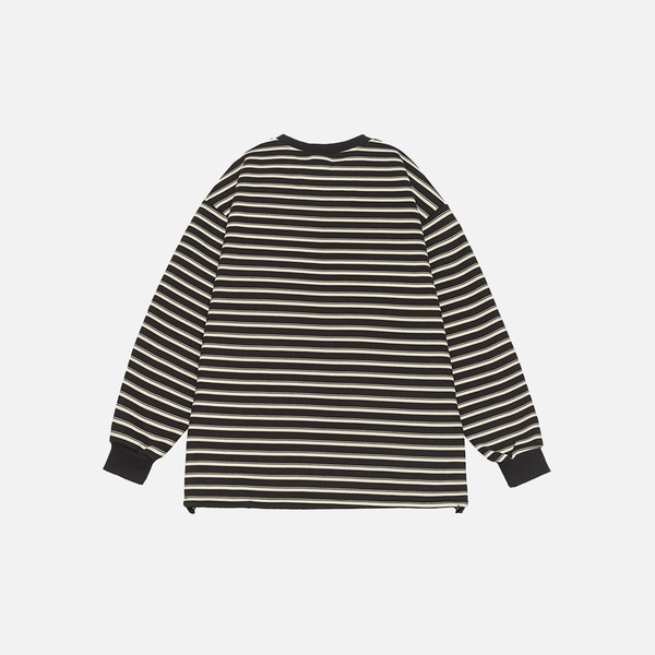 Bar-Print Relaxed-Cut Couple Long Sleeve T-Shirt alternatif görünüm