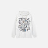 Front view of the gray Cosmic Kitties Hoodie in a gray background