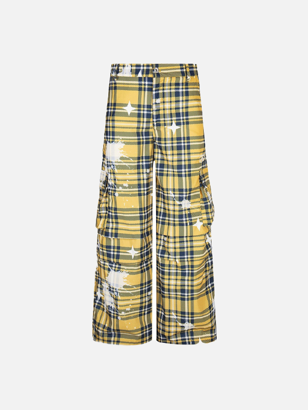 2000s Trendy Painted Plaid Wide Leg Street Pants