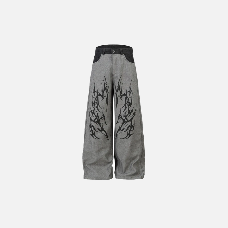 Chic Flame Print Faded Bell Leg Denim