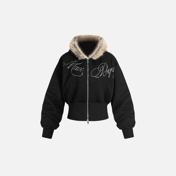 Boxy Fur Trim Zip Hoodie