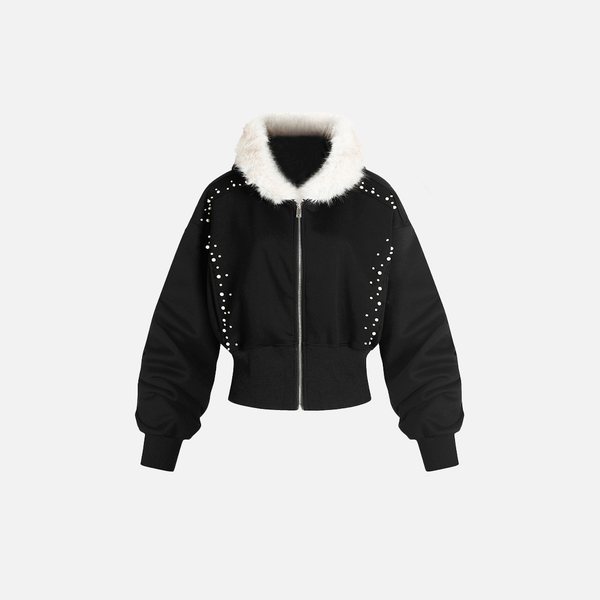 Beaded Hood Plush Cropped Sweatshirt