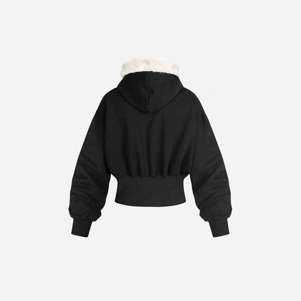 Beaded Hood Plush Cropped Sweatshirt alternatif görünüm