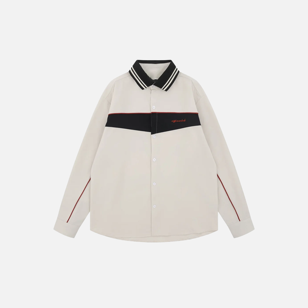 Letter Stitch Contrast Block Long Shirt alternatif görünüm