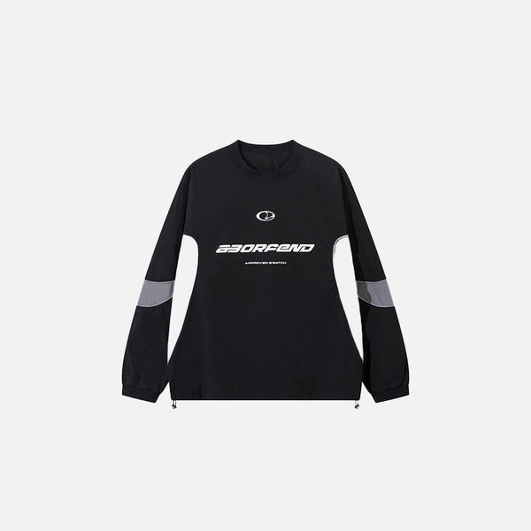 Front view of the black Futuristic Graphic Sweatshirt in a gray background