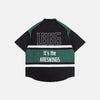 Moto Script Embroidery Woven Top