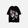 Front view of the black Abstract Angel Trumpet T-shirt in a gray background 