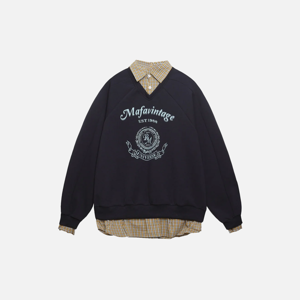 Layered Look Thermal Letter Sweatshirt alternatif görünüm