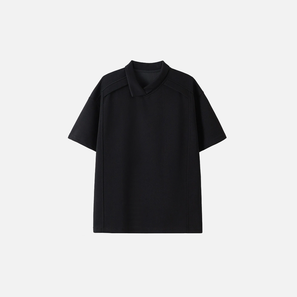 Heat-Wave Enduring Irregular Collar-Knit Collar T-Shirt alternatif görünüm
