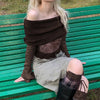 Retro-Faded Floral Spliced Slash Neck T-Shirt