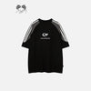 Contrast Color Side Stripe Checkered-Flag T-Shirt