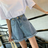 Polished Button Denim Shorts
