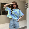 Spiral-Dye Colorful Drop-Shoulder Crop Top