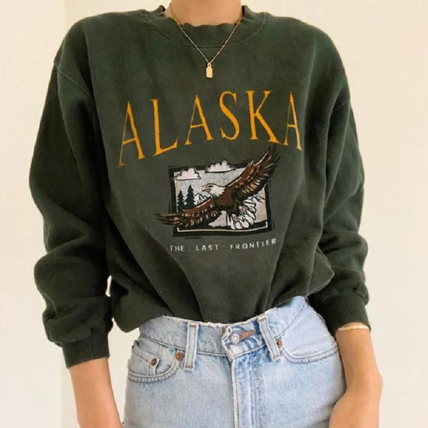 Northern Eagle Print Vintage Top alternatif görünüm