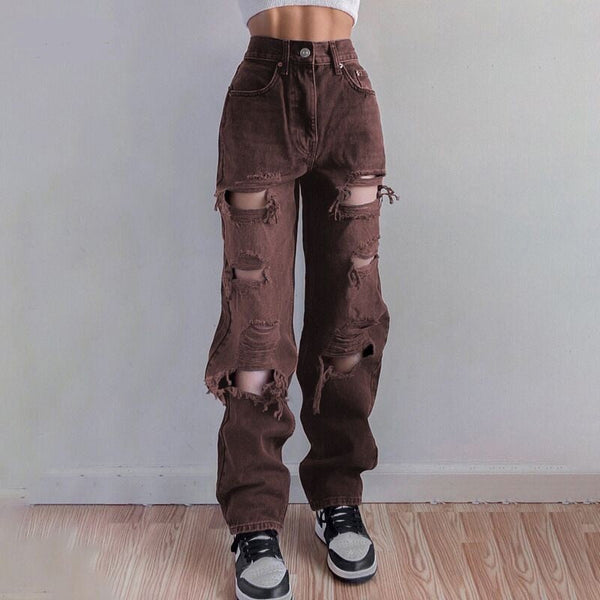 Women's High-Rise Torn Denim alternatif görünüm