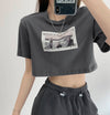 Navel Print Coast Crop Top