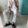 Mid-Rise Pleat Straight Trousers