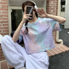 Spiral-Dye Colorful Drop-Shoulder Crop Top