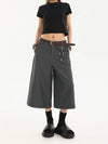 Striped Heritage High-Waisted Capri Denim Shorts
