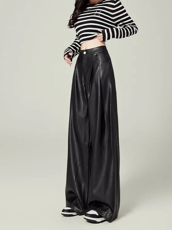 High-Rise Drape Leather Trousers