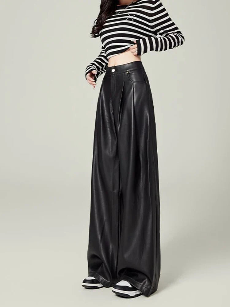 High-Rise Drape Leather Trousers