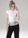 Model wearing the white Women's Basic Solid Color T-shirt
