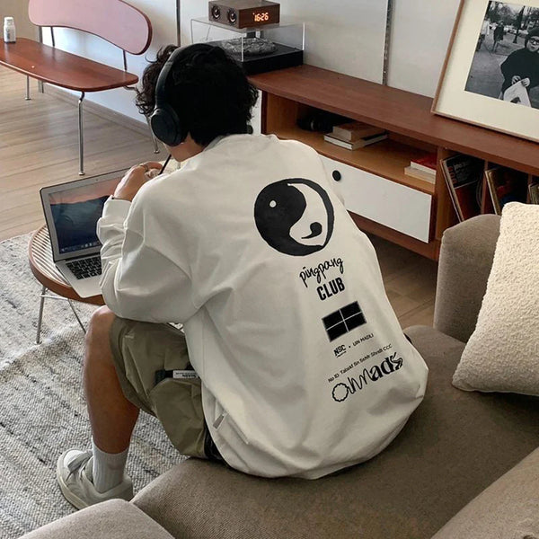 White Infinty Stamped Long Sleeve Laid-Back T-Shirt alternatif görünüm