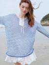 Elegant Line-Pattern French Holiday Long-Sleeved T-Shirt