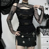 Noir Shadow-Print Frayed Fishnet Mosaic T-Shirt
