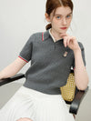 Women Contrast Color Ursus Needle-Art Knitted T-Shirt
