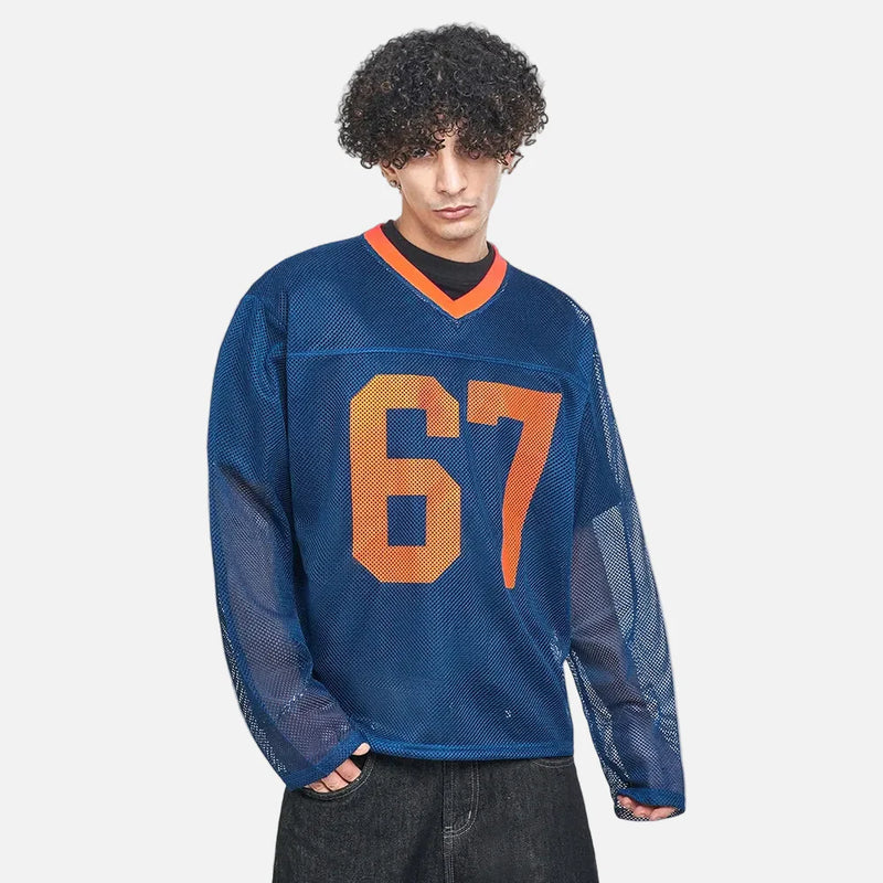 Digital-Age Contrast Paneled Mesh Long Sleeve T-Shirt