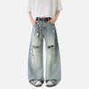 Metro Blue Relaxed Torn Bell Leg Denim