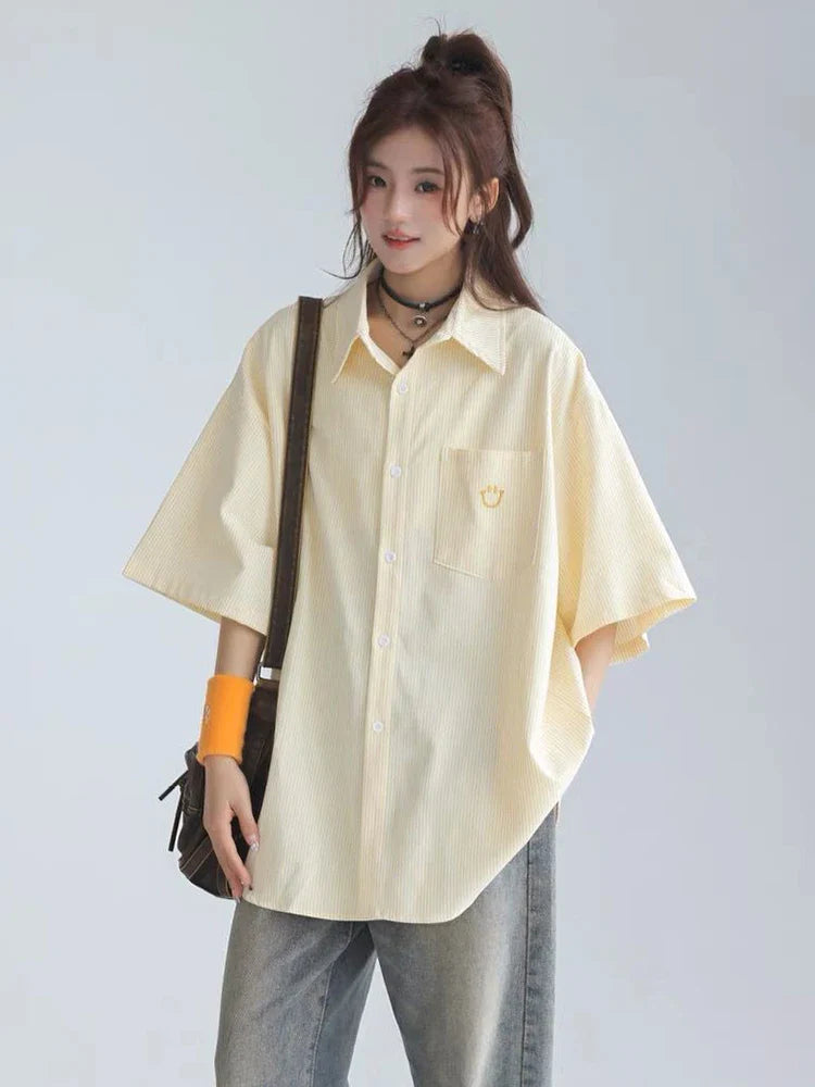 Citrus Stripe Cute Street Loose Blouse