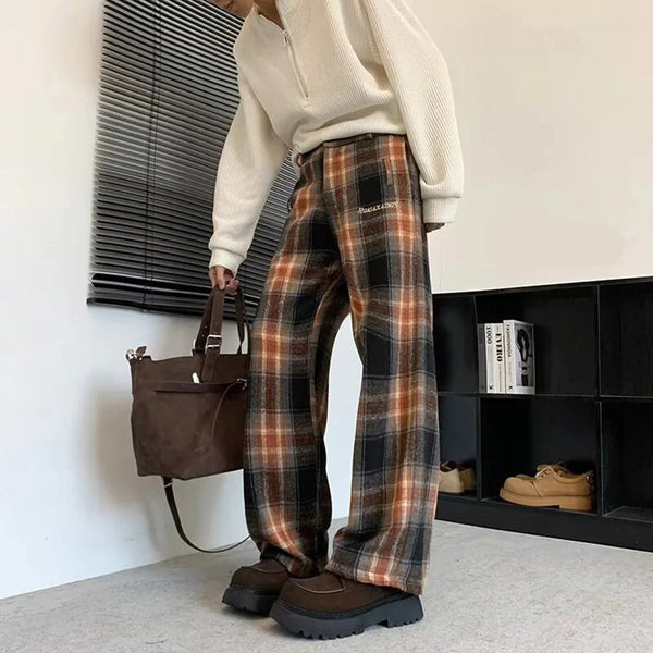 Plaid Drape Straight Trousers alternatif görünüm