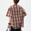 Mens Vintage Plaid Pocket Short Sleeve Top